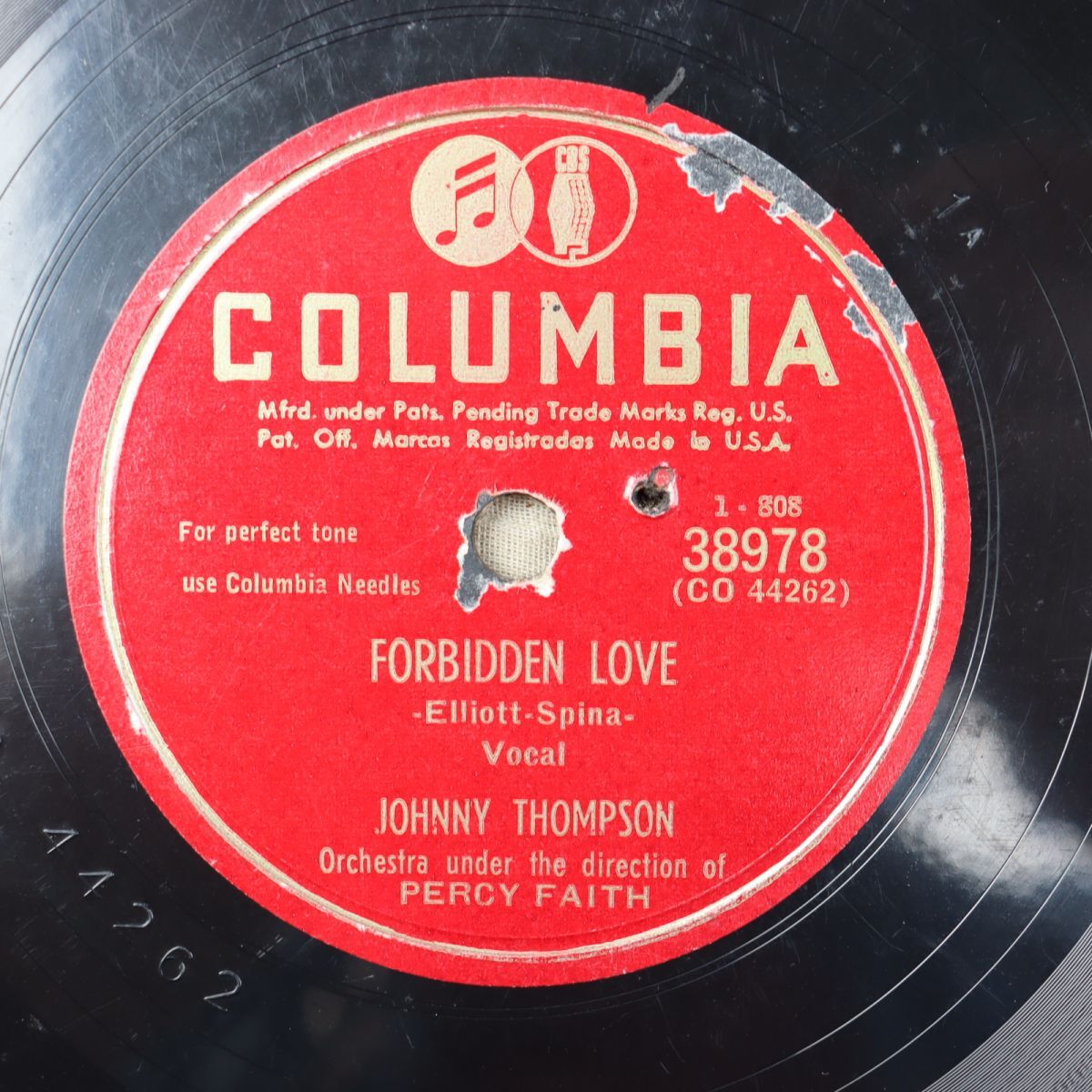 S202/SP盤/米COLUMBIA/ジョニー・トンプソン&パーシー・フェイス/Forbidden Love/I'M GETTING NOWHERE FAST/38978拍卖