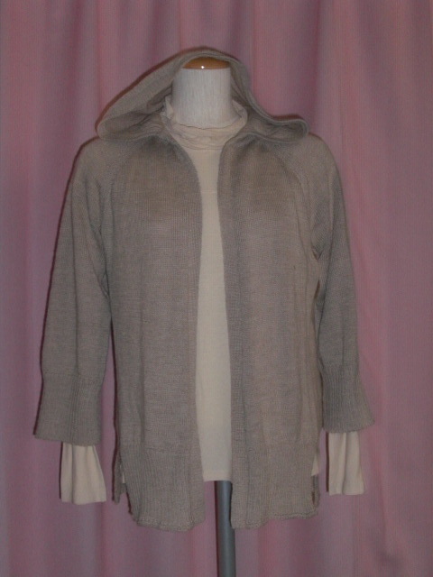 N)■ブランド品■【LEPSIM】■毛/麻/アルパカ■裏側も高級ニット編&脇下~裾デザイン変わり編み■春秋口に是非♪フード付きカーディガン拍卖