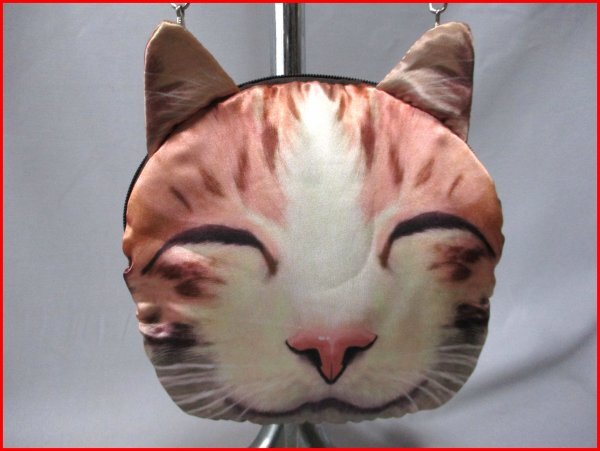 ネコ フェイスダイカット◇2way ショルダーバッグ ポーチ チェーン 中綿入り W19cm拍卖