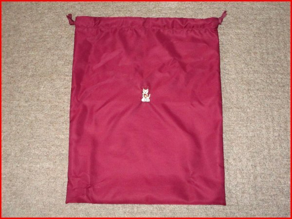 大型巾着袋 招き猫刺繍◇エンジ H47cm拍卖