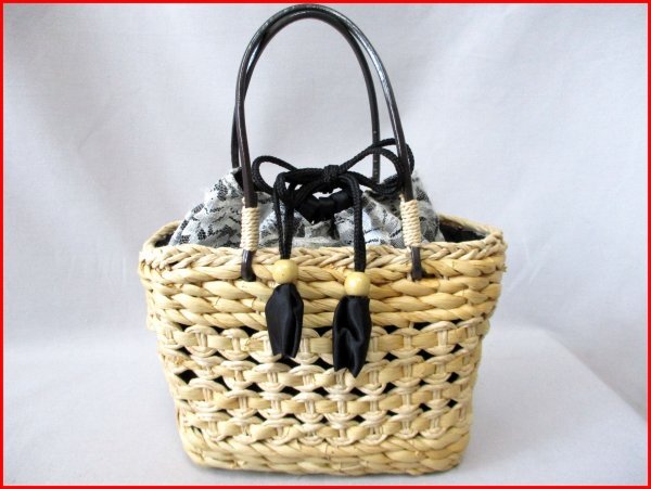 2way メイズ 手提げバッグ◇巾着付き レース使い W23cm拍卖