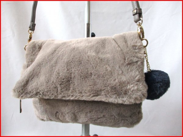 CLOSSHI/クロッシー◇2way 口折れショルダー・クラッチバッグ フェイクファー モカ 斜め掛け W28cm拍卖