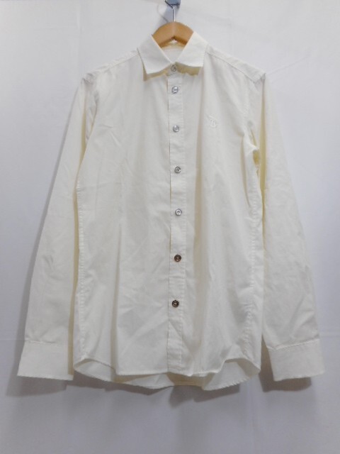 67 送60サ 0506YD10 BURBERRY LONDON ENGLAND バーバリー メンズ ロゴ刺繍長袖シャツ 8028558 タイ製 ホワイト系 サイズXS 中古品拍卖