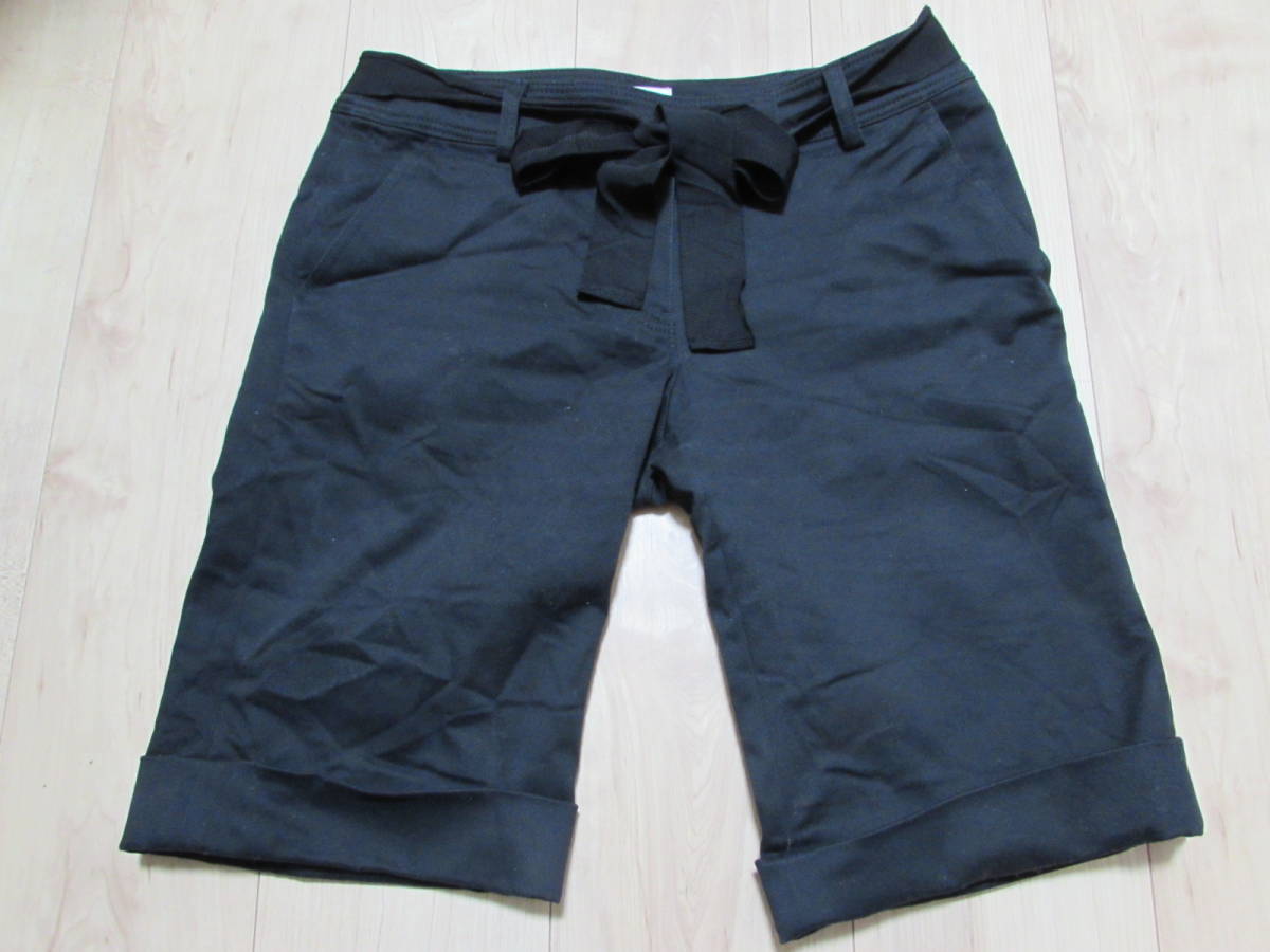 USED◎NATURAL BEAUTY BASICナチュラルビューティーベイシック◎ハーフパンツ◎紐ベルト付き◎黒ブラック◎Mサイズ拍卖