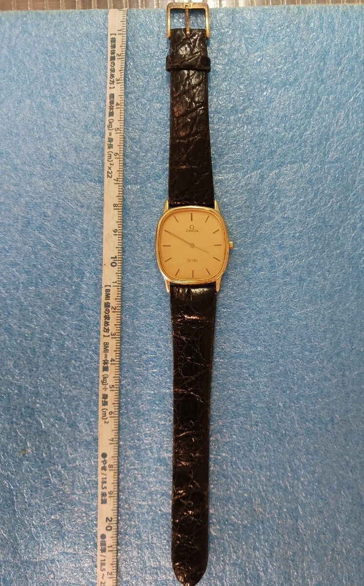 13 オメガ OMEGA 1434 デビル DE VILLE メンズ 腕時計 クォーツ QZ ゴールドカラー 革ベルト拍卖
