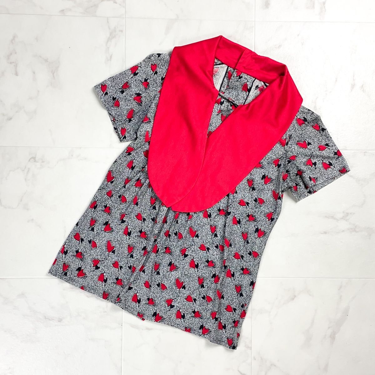 Miss Dior ミスディオール 総柄半袖チュニック ボウタイ 襟付き レディース 黒 ブラック サイズM*ZC1050拍卖