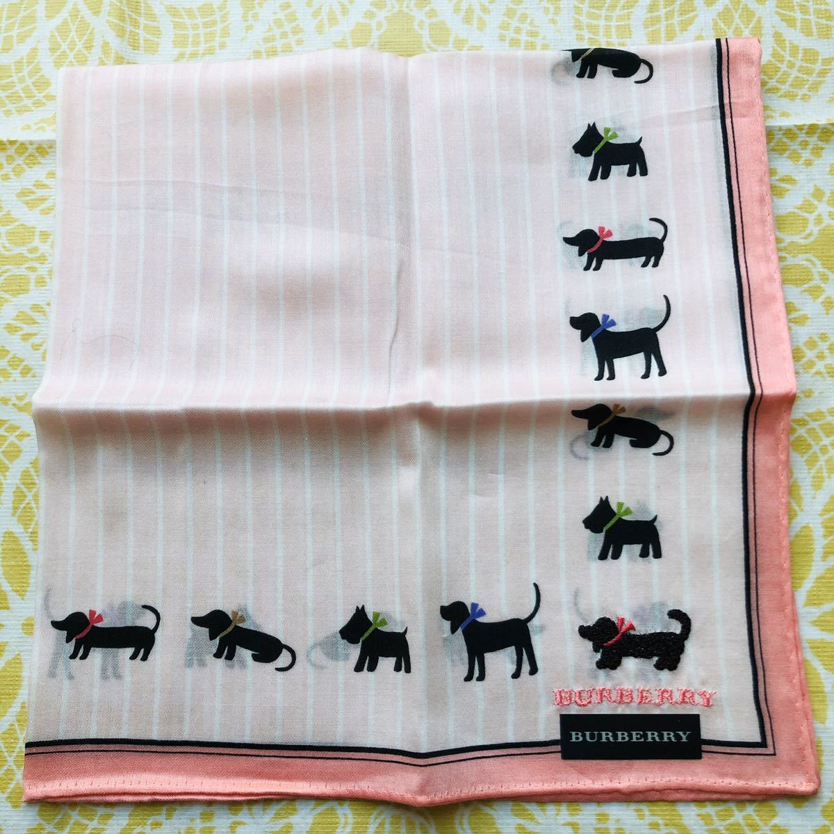 新品/BURBERRY/犬/ミニ/ハンカチ/正規品/バーバリー/綿100%/未使用/即決/刺繍/ピンク 018拍卖