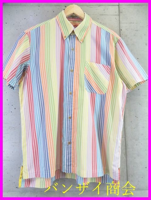 【送料300円可】3240s6◆良品です◆日本製◆Santa Fe サンタフェ 半袖マルチストライプシャツ 48/ジャケット/デニムジーンズ/パンツ/ゴルフ拍卖