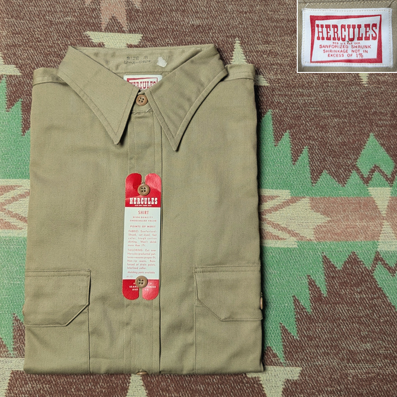 マチ付き【ヘラクレス】 50年代 ワーク シャツ 15 アーミーツイル チノ HERCULES シアーズ SEARS デッドストック ビンテージ 40s50s 40年代拍卖