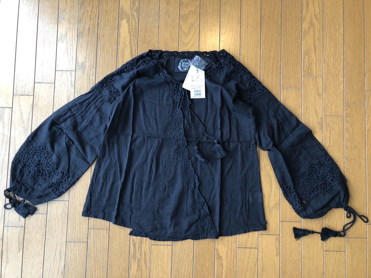 ★goa ゴア★カットワーク刺繍カシュクールブラウス ブラック拍卖