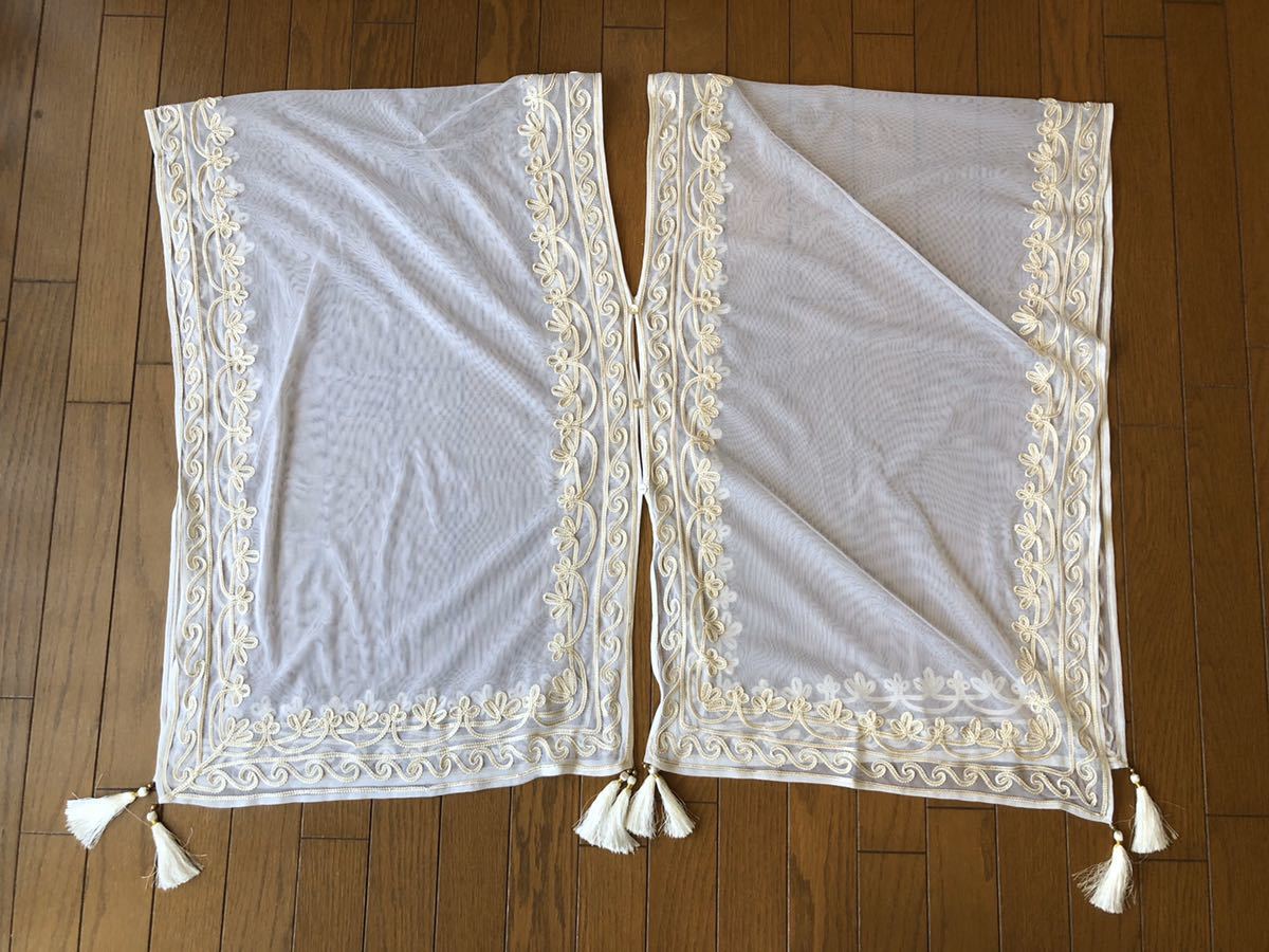 ★レディス メッシュコード刺繍使いポンチョ★オフ白 ゴールドコード刺繍 エスニック調拍卖