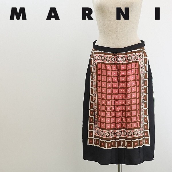 ◆MARNI マルニ シルク100% 総柄 フロントタック スカート 40拍卖