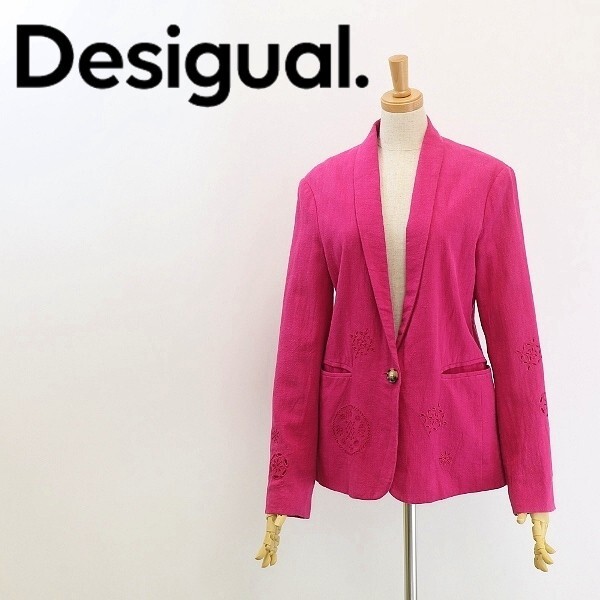 ◆Desigual デシグアル SALZBURGO ラミー 花柄アイレット刺繍 1釦 ジャケット マゼンタ 36拍卖