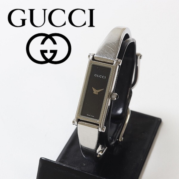 ◆GUCCI グッチ 1500L クォーツ バングル スクエア レディース 腕時計 シルバー×ブラック拍卖