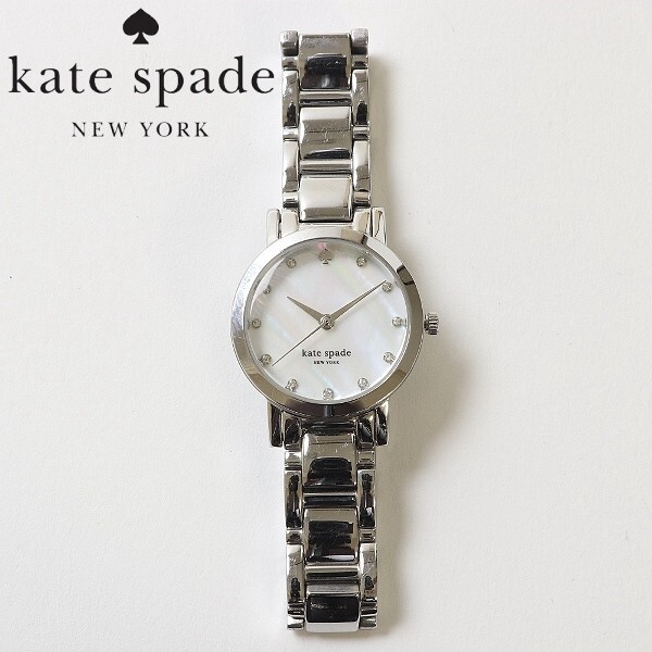 ◆kate spade ケイトスペード 0146 クォーツ レディース 腕時計 シルバー×ホワイトシェル拍卖
