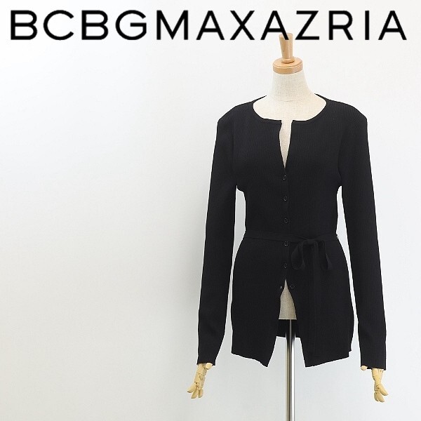 ◆BCBG MAXAZRIA マックスアズリア リブニット リボンベルト付 カーディガン 黒 ブラック L拍卖