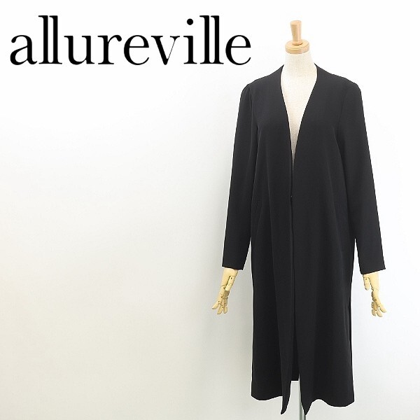 ◆allureville アルアバイル サイドスリット 薄手 ノーカラー コート コーディガン 黒 ブラック 1拍卖