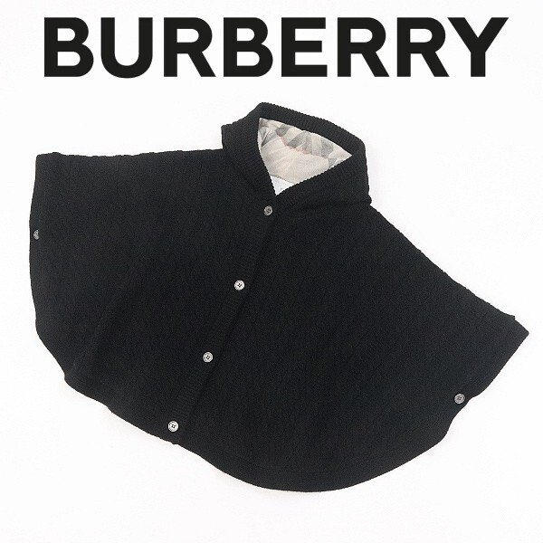 国内正規品◆BURBERRY CHILDREN バーバリー チルドレン 裏地チェック柄 ウール ケーブルニット フード付 ポンチョ ブラック 18M-3Y キッズ拍卖