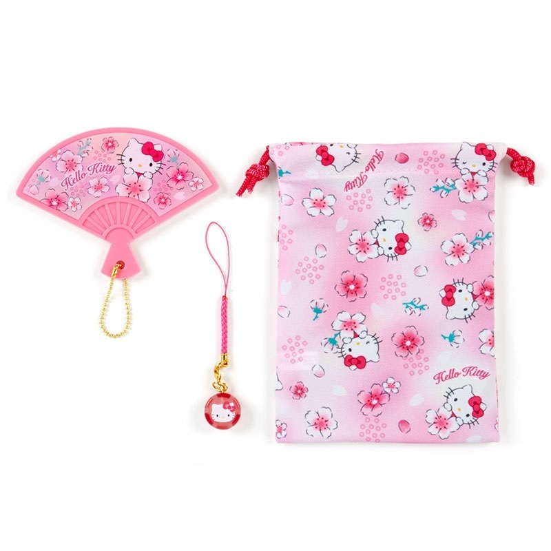 【サンリオ】キティ 手鏡セット(扇子) ミラー 巾着 根付け 和柄 桜 さくら hellokitty 日本 JAPAN 0ZHR0011k055R704拍卖