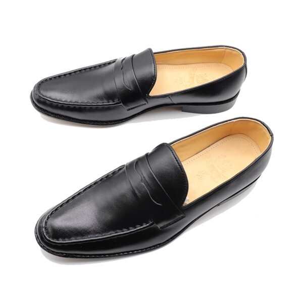 26.5cm☆メンズ 本革 ローファー スリッポン ハンドメイド マッケイ製法 ビジネス カジュアル シューズ 靴 スムース 黒 ブラック 300拍卖
