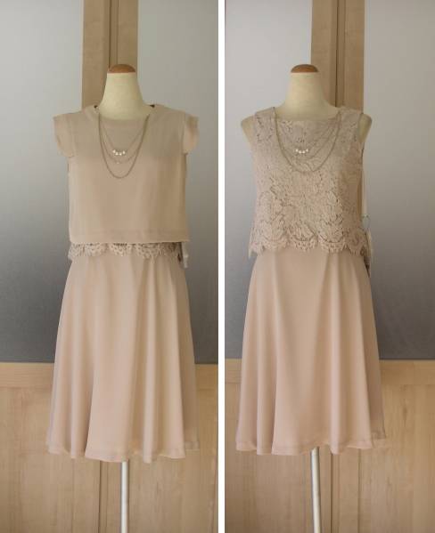 結婚式・お呼ばれ◆アンサンブルセットアップドレス*レース切り替え**38/9号*ベージュ拍卖