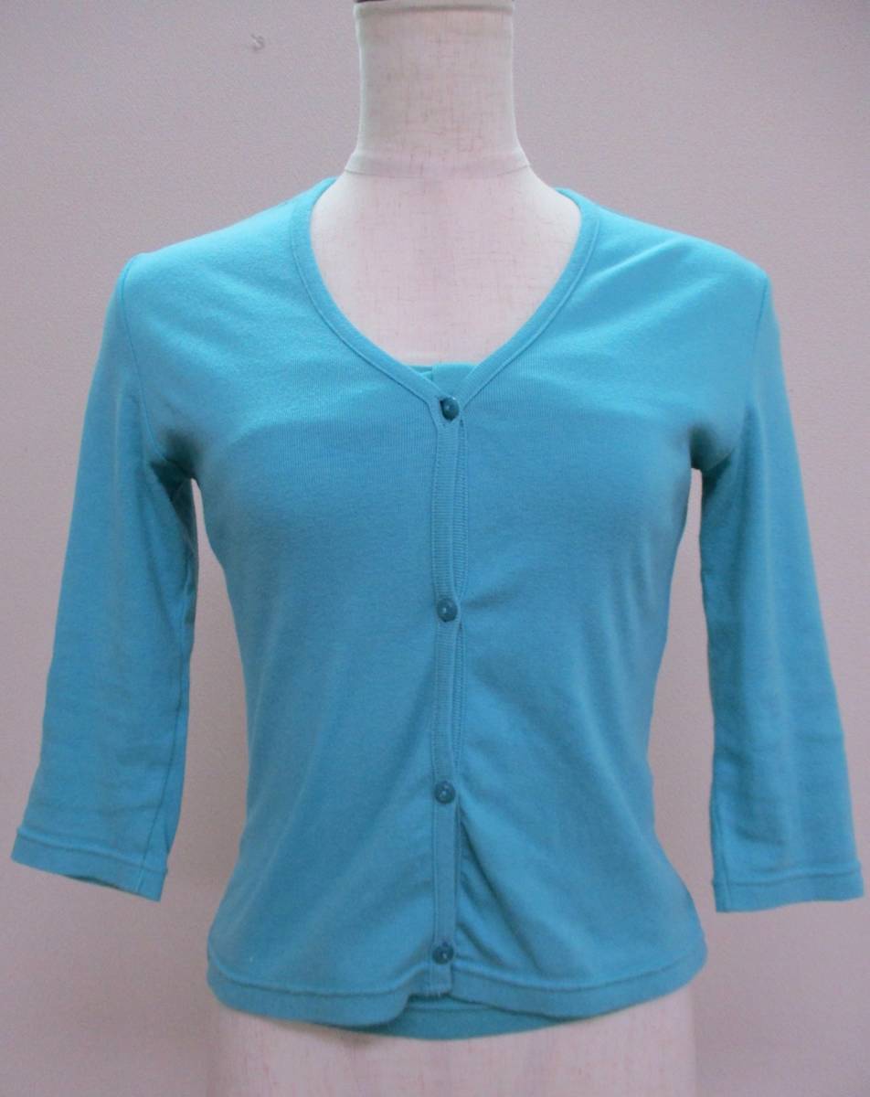 ☆1355【訳有 送料無料】22 OCTOBRE ヴァンドゥーオクトーブル アンサンブル ベアトップ 七分袖 カーディガン サイズ2 ターコイズ 綿100%拍卖