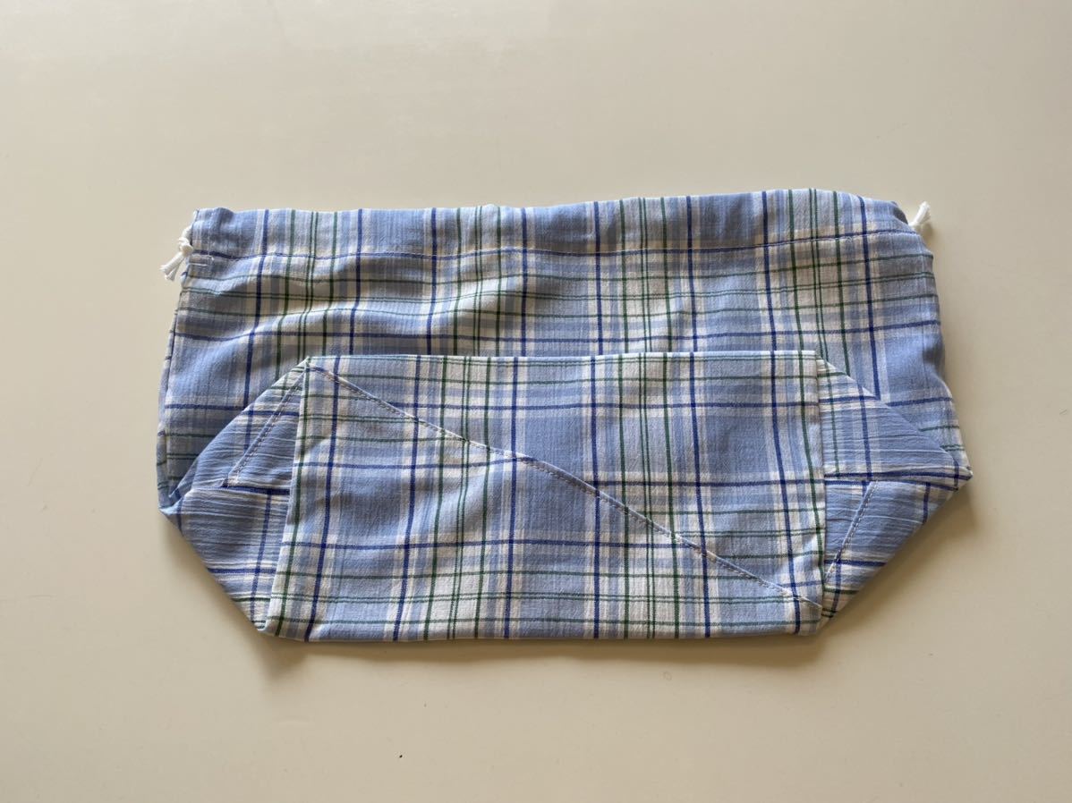 ハンドメイド★弁当袋 ブルーチェック (435)拍卖