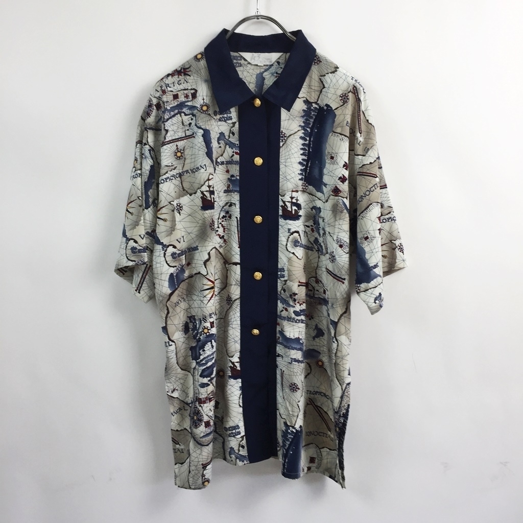 デザインシャツ★153 Collection 半袖シャツ 総柄 金ボタン マルチカラー サイズ不明 レディース拍卖