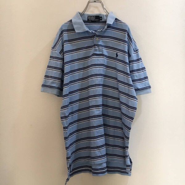 定番★RALPH LAUREN/ラルフローレン 半袖ポロシャツ ボーダー ブルー青 Mサイズ拍卖
