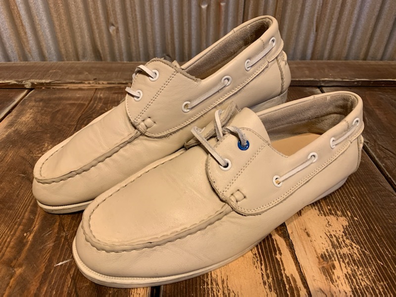 I462 メンズ シューズ 落ち着いたカラー♪ JUNRED JUNMEN ジュンレッド デッキ レザー 本革 ベージュ スニーカー (6)/ 約27.0cm拍卖