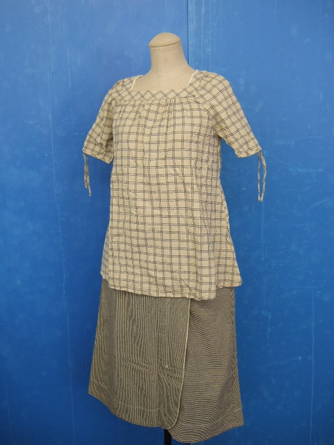 【お買得】★レディース2点セット★①LCN21/半袖カットソー/ベージュ系チェック柄/マタニティMサイズ ②スタジオクリップ/巻きスカート拍卖