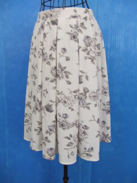【お買得!】★花柄スカート★白系 サイズM ひざ丈 ウエスト一部ゴム 裏地あり拍卖