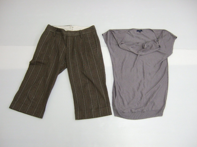 【お買得】★GAP/ギャップ★①半袖ニットカットソー/Sサイズ/グレー ②ショート丈パンツ/サイズ6/茶系拍卖