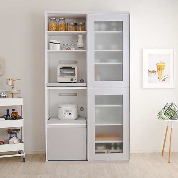 ガラス引戸食器棚 Lepre-ルプレ-キッチン収納 食器棚 ガラス 引き戸 スライド扉拍卖