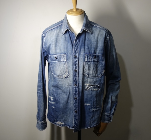 TK 新品近 キャリー CALEE ダメージ加工 デニムシャツジャケット 希少 XL 長袖拍卖