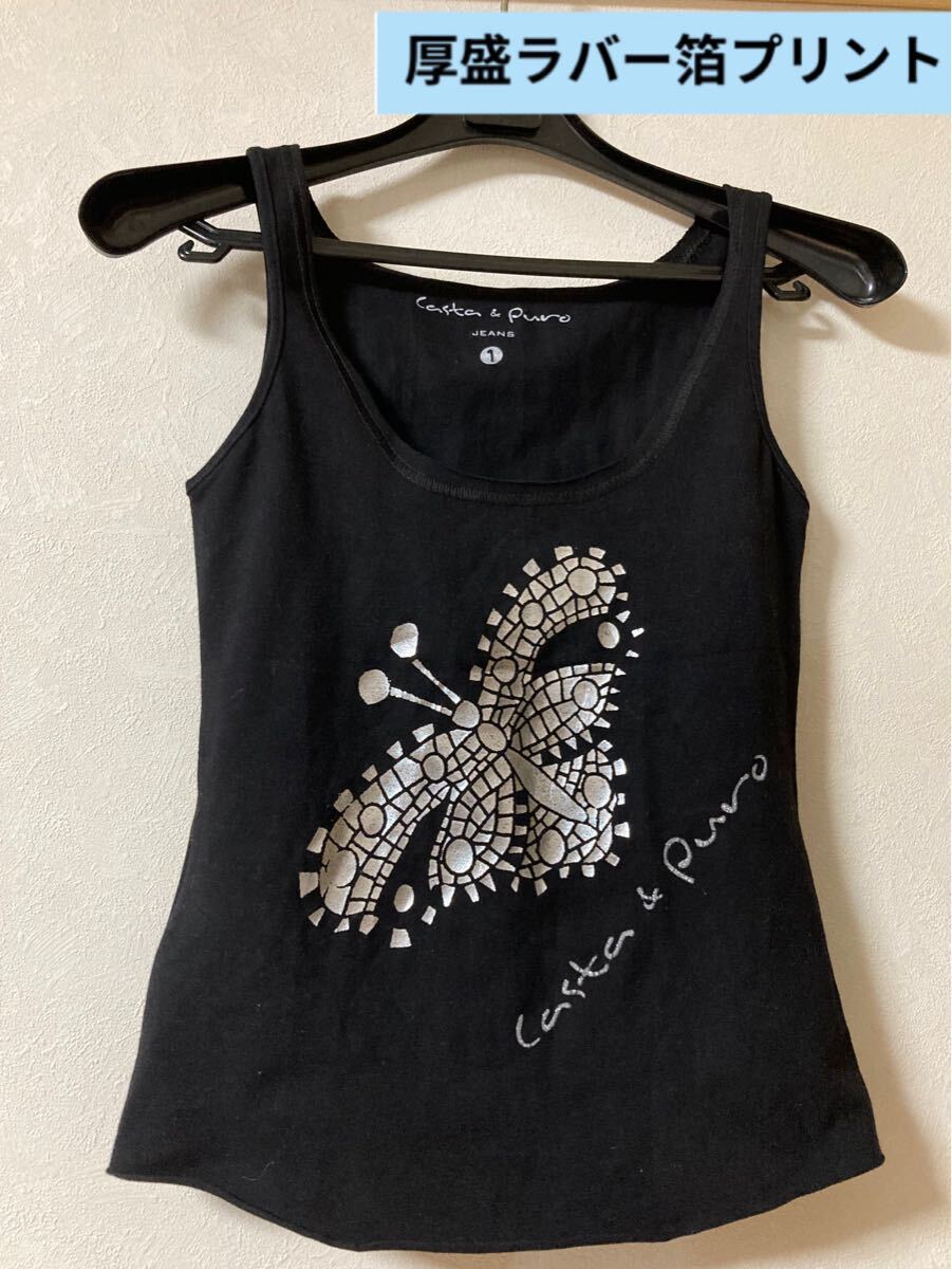 Casta & Puroカスタ&プーロジーンズ 美品タンクトップ 厚盛ラバー箔プリント拍卖