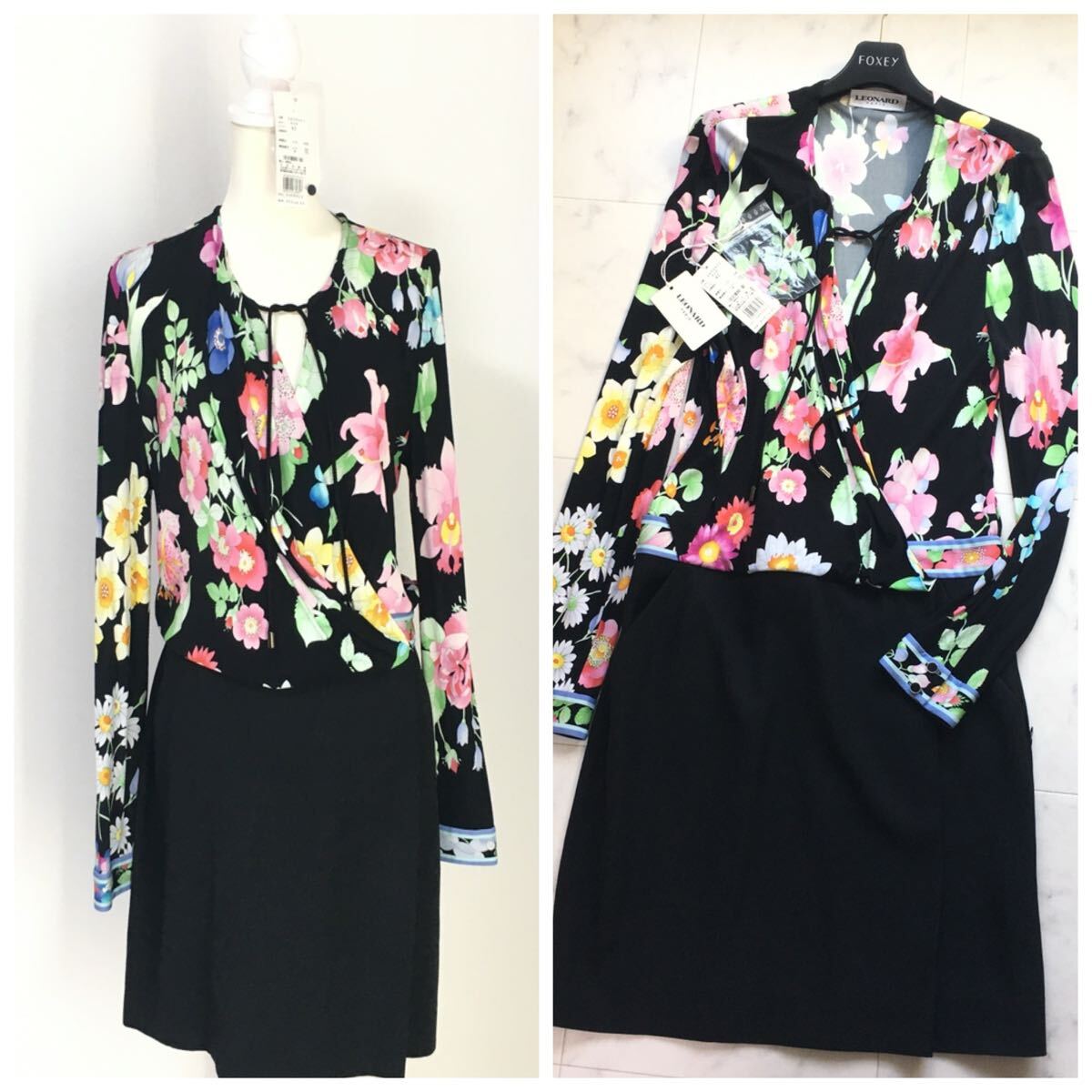 新作美品 LEONARD レオナール タグ付 美しい花柄 ドレス ワンピース 送料無料拍卖