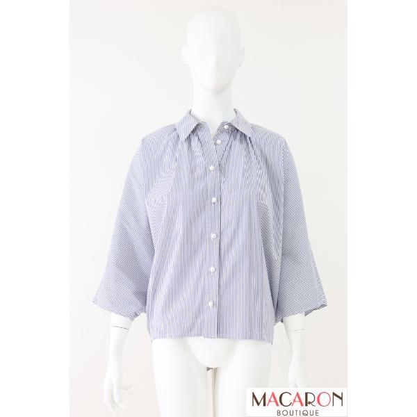 Rene ストライプドルマンスリーブブラウス 5111090 2021年商品 青×白 ルネ拍卖