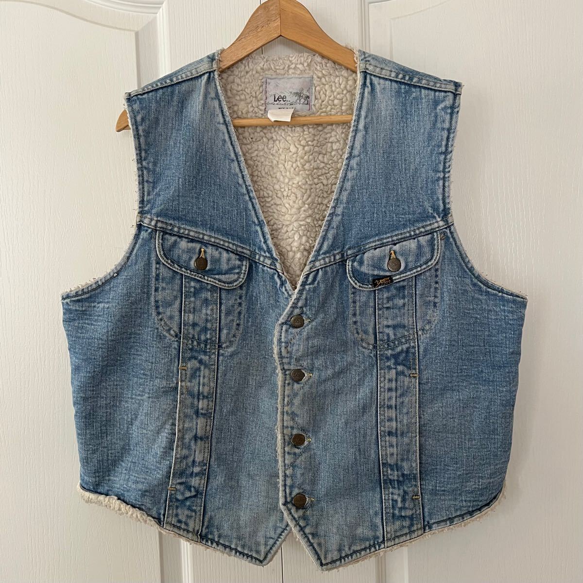 USA製 Lee リー STORMRIDER ヴィンテージ デニム ボア ベスト ジャケット XL 80s 70s 裏地ボア アメリカ製 米国製 拍卖
