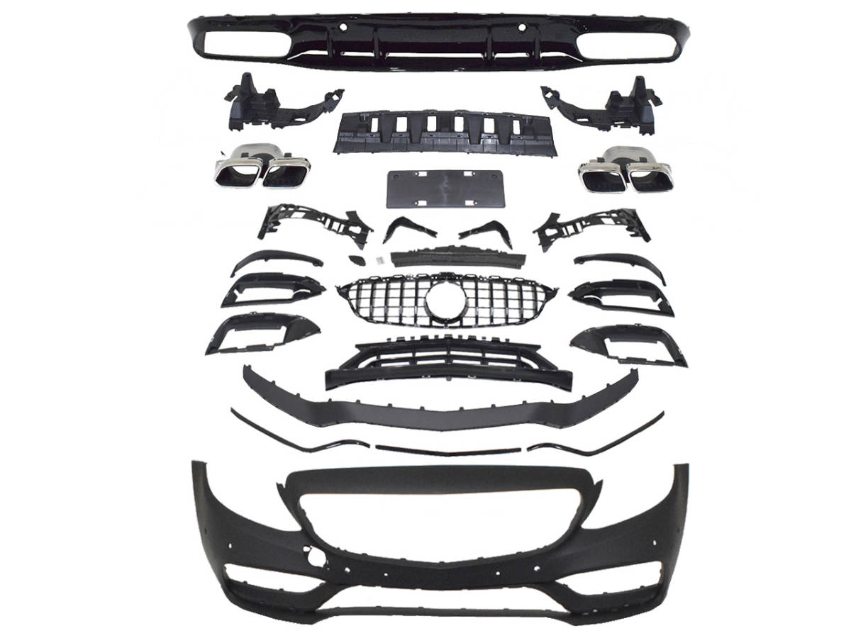 W205 C205 フロントバンパー グリル リアディフューザー マフラーカッター 後期 C63type 前期 AMGライン対応 ベンツ Cクラス クーペ 外装拍卖