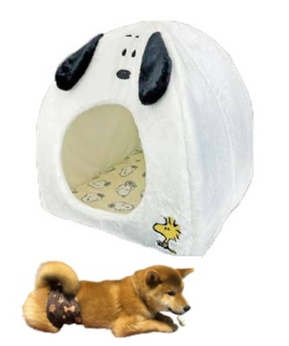 新品送料無料 スヌーピーのお顔がかわいい室内用 ドーム型ペットハウス 小型犬向き ●ホワイト 組み立て簡単 滑り止め付き 拍卖