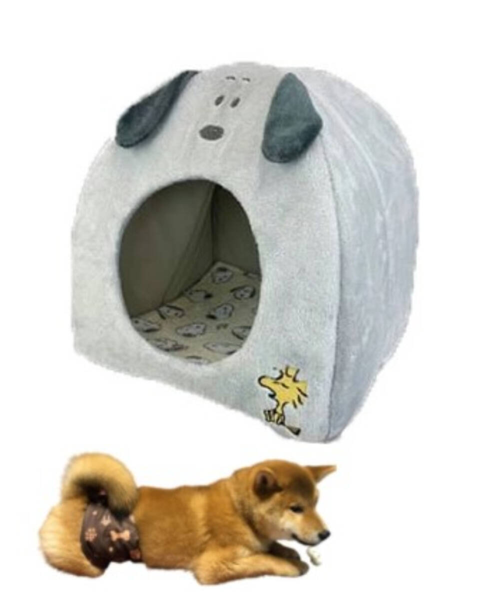 新品送料無料 スヌーピーのお顔がかわいい室内用 ドーム型ペットハウス 小型犬向き ●グレー 組み立て簡単 滑り止め付き 拍卖