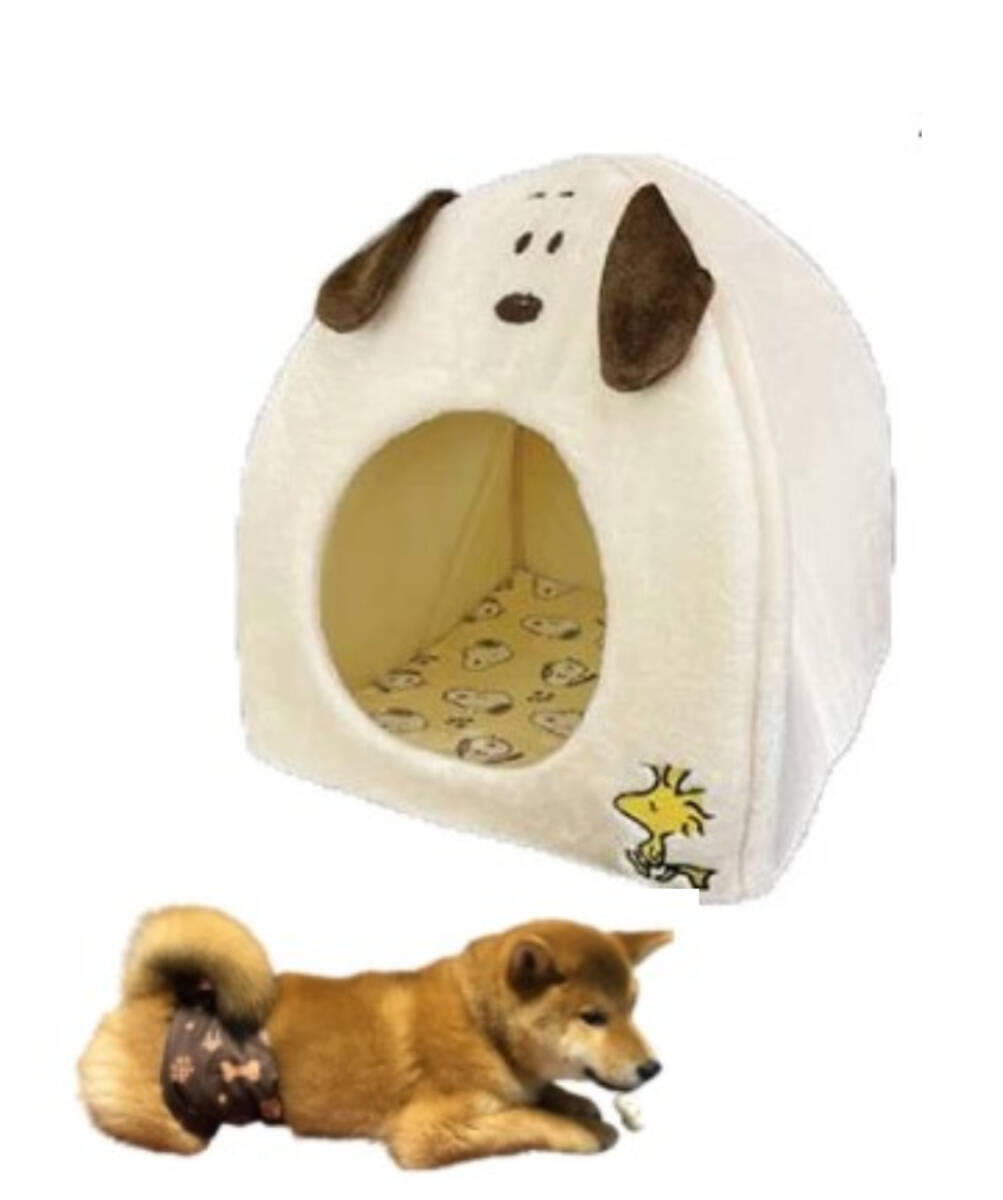 新品送料無料 スヌーピーのお顔がかわいい室内用 ドーム型ペットハウス 小型犬向き ●アイボリー 組み立て簡単 滑り止め付き 拍卖