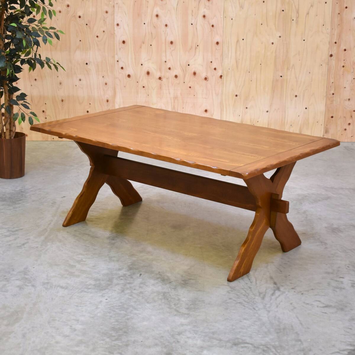 zyt2174ジ コスガ 4人用ダイニングテーブル 幅150cm 奥行90cm 高さ60cm 低め X脚 楔/くさび 食卓/LDテーブル/ヴィンテージ家具 70509-01拍卖