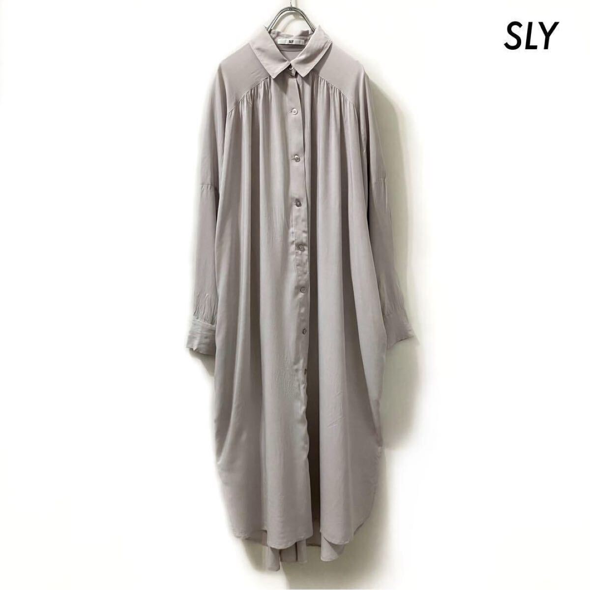 【送料無料】SLY スライ★ドルマンスリーブシャツワンピース 長袖 グレー拍卖