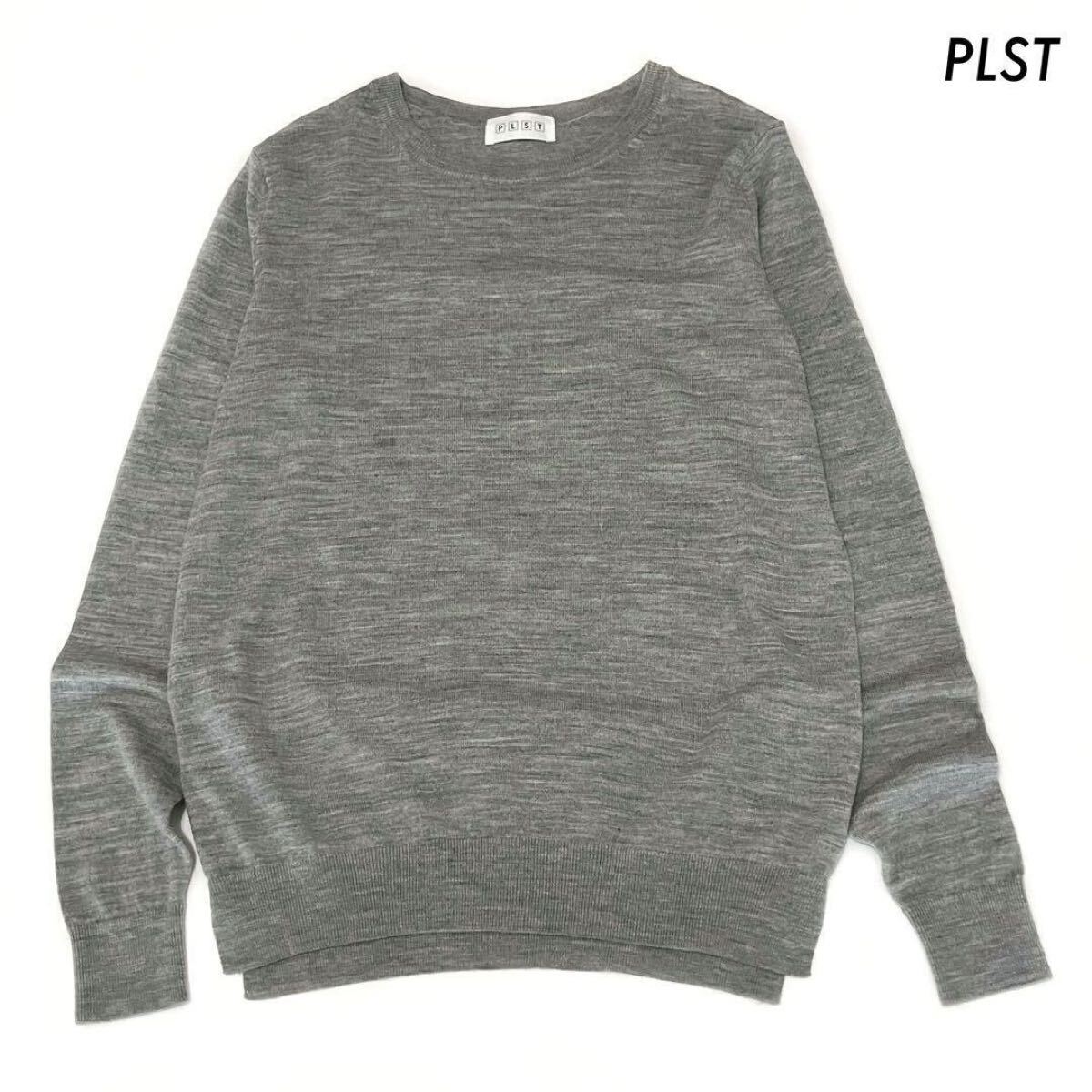 【送料無料】PLST プラステ★長袖ニット クルーネック グレー Mサイズ拍卖