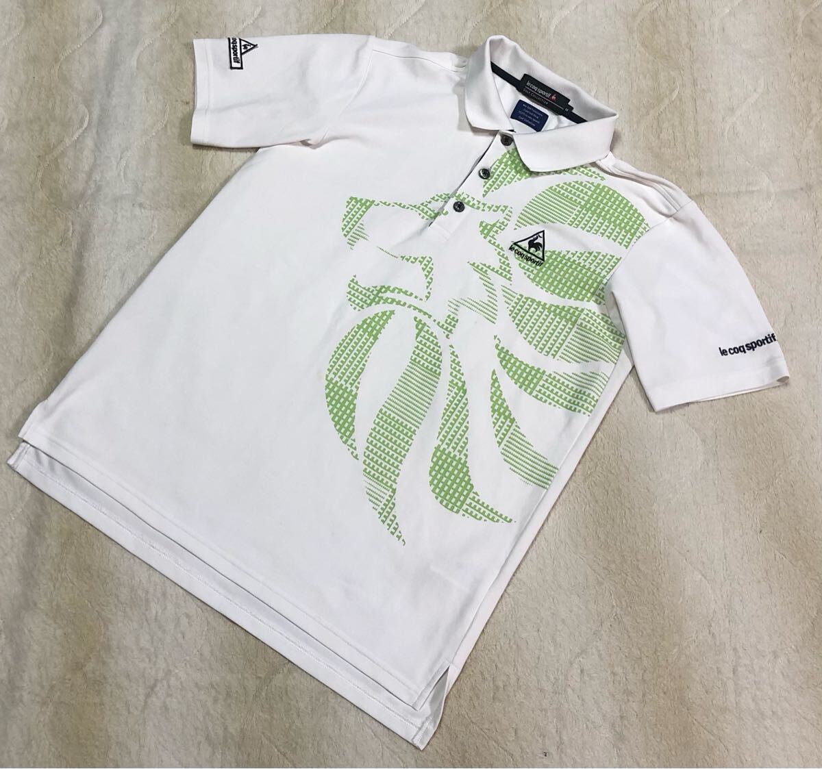 ☆ルコック ゴルフ☆ビッグロゴ 半袖 ポロシャツ M 白系 トレーニング ゴルフ QG2824PG拍卖