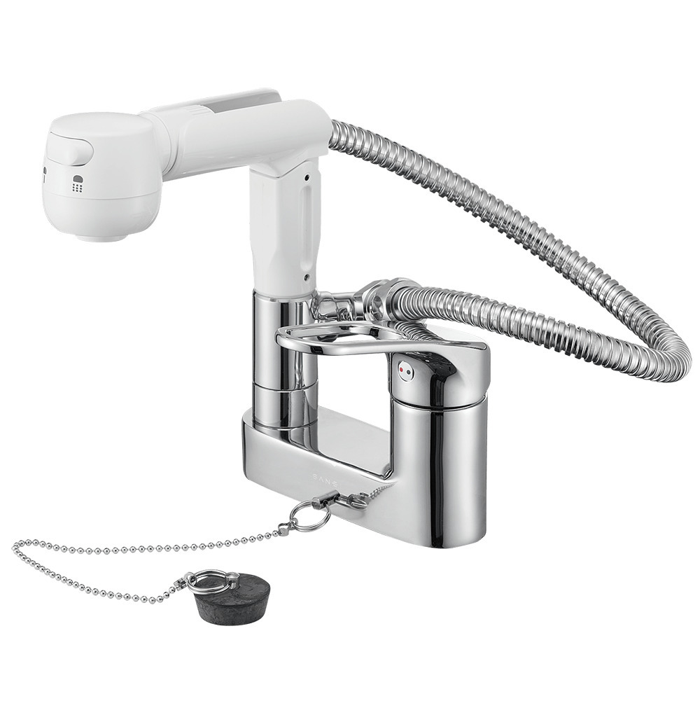 s-c*** SANEI 三栄 シングルスプレー混合栓 K37100R-13 洗髪 台付きツーバルブ ホース引き出し 取付芯々 102mm 洗面所用 endstbG拍卖