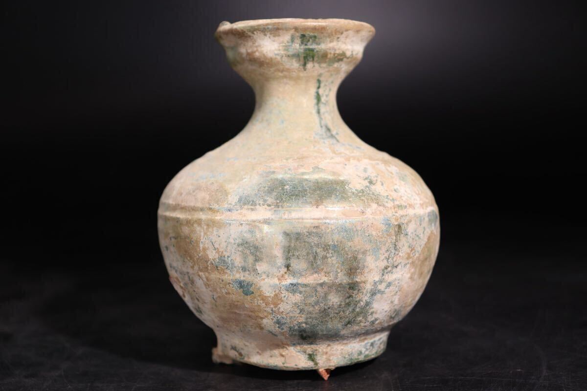 時代 緑釉 壺 / 中国美術 唐物 漢緑釉 飾壺 花器 花瓶 煎茶飾 .G1567拍卖