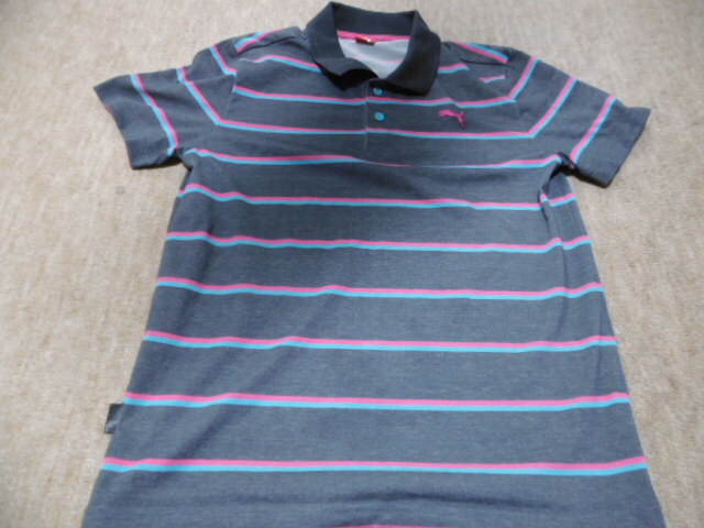 ★PUMA/プーマ★半袖ウエア グレー&ピンクライン&ブルーライン サイズ:M拍卖